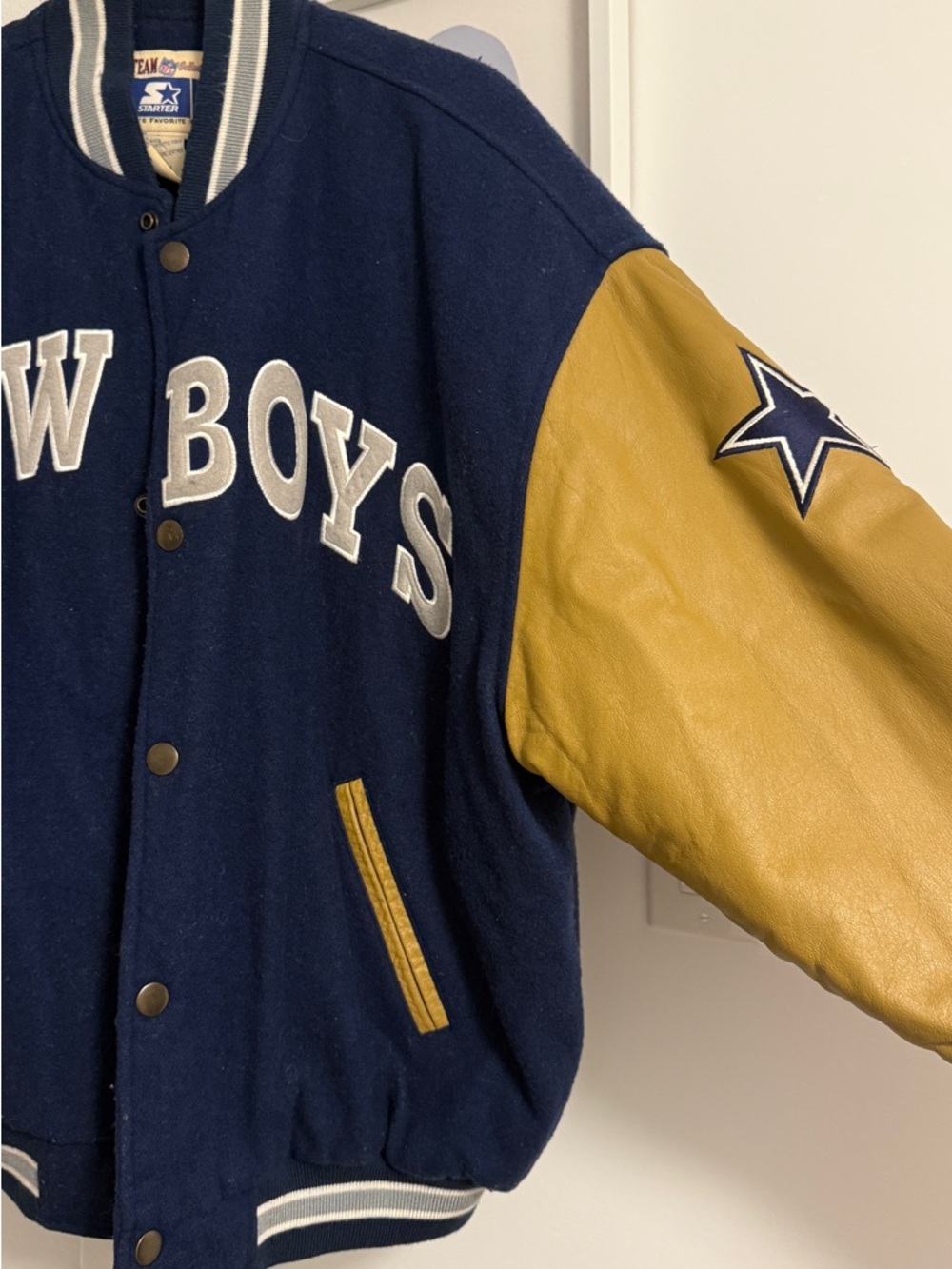 Vintage 'Cowboys' Navy & Brown Letterman Jacket - Picture 3 of 6